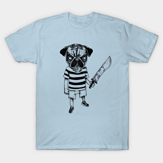 Pugsley the Pug Bowie Knife T-Shirt by TheWanderingFools